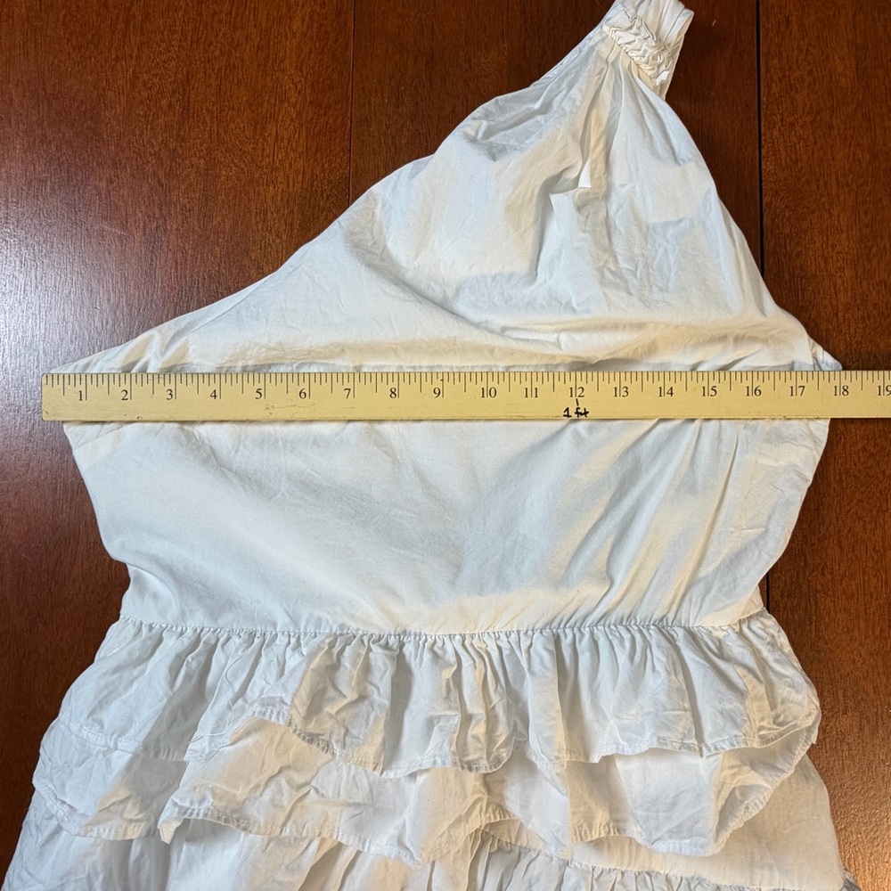Anthropologie One Shoulder Ruffle Tiered Midi Dress White Size 8 Boho Shower - Picture 9 of 16